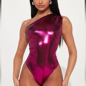 Stella Metallic Bodysuit - Fuchsia